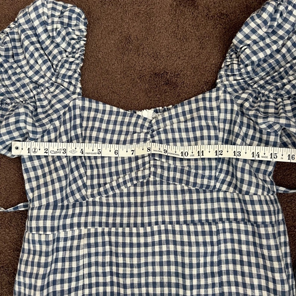 Emerson Fry 100% Linen Gingham Gathered Sleeve Dress - Picture 12 of 14